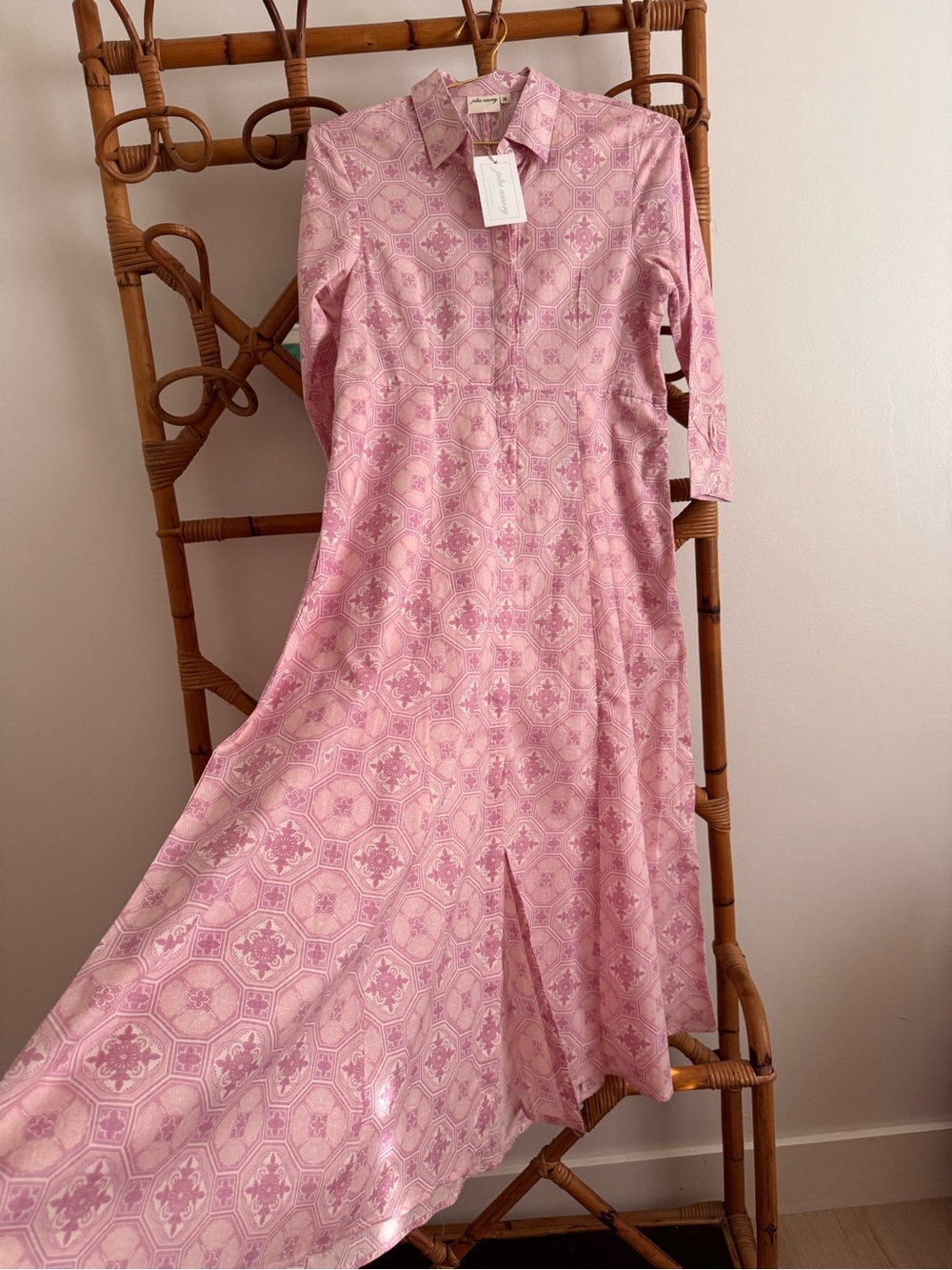 NWT Julia Amory Pink Printed Maxi Shirt Dress